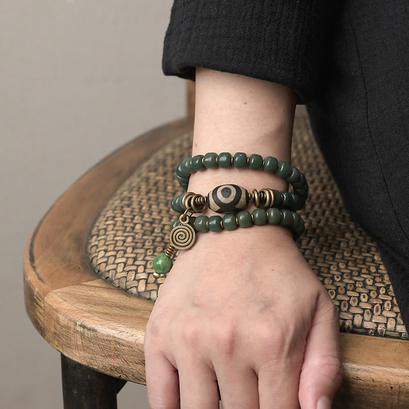 Pulsera triple de envoltura de paz de sabiduría de cuentas Dzi de semilla de Bodhi cian