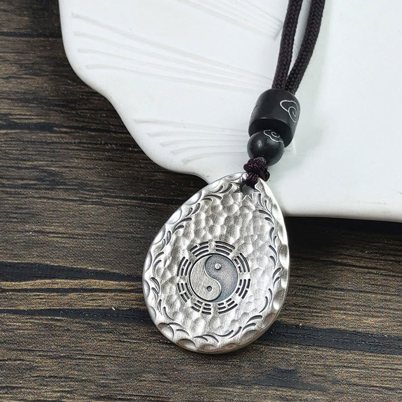 Buddha Stones Vintage Plata de Ley 999 Yin Yang Bagua diseño de gota de agua equilibrio armonía collar colgante - image 2