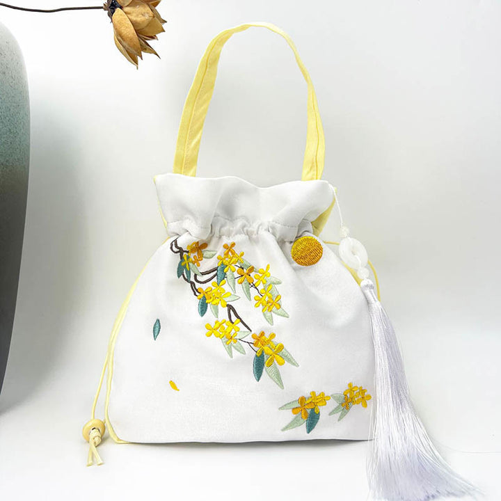 Buddha Stones bordado Osmanthus peonía uva gato algodón lino bolso bandolera bolso de hombro bolso