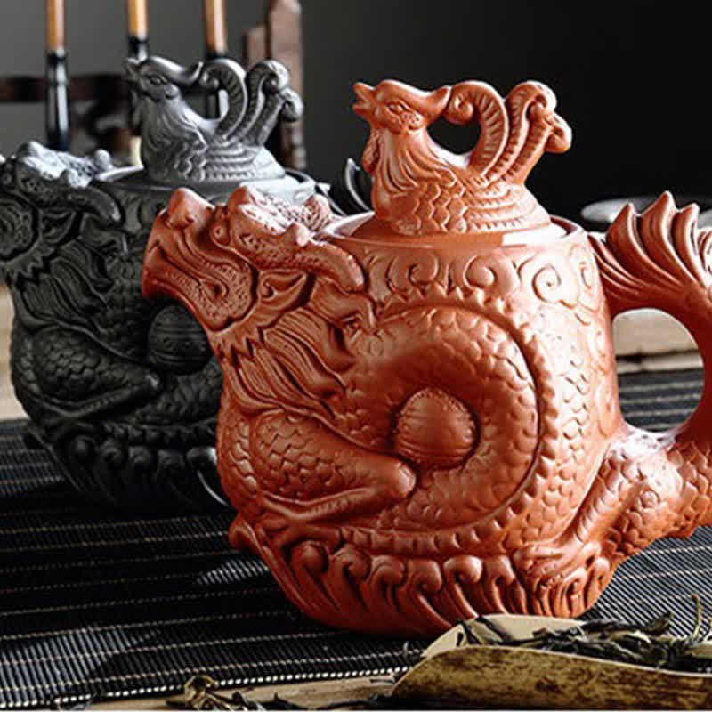 Tetera de cerámica Dragon Phoenix vintage