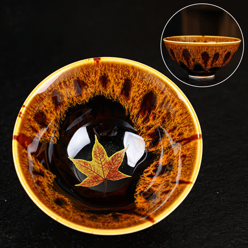 Tazas de té caseras de cerámica coloridas de la hoja de arce de las Buddha Stones