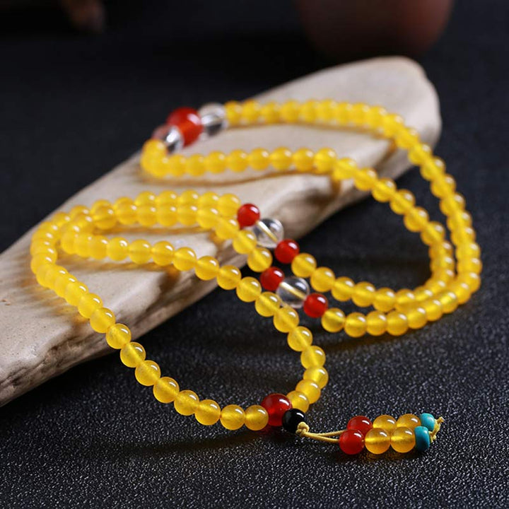 Pulsera Armonía 108 Cuentas Mala Calcedonia Amarilla