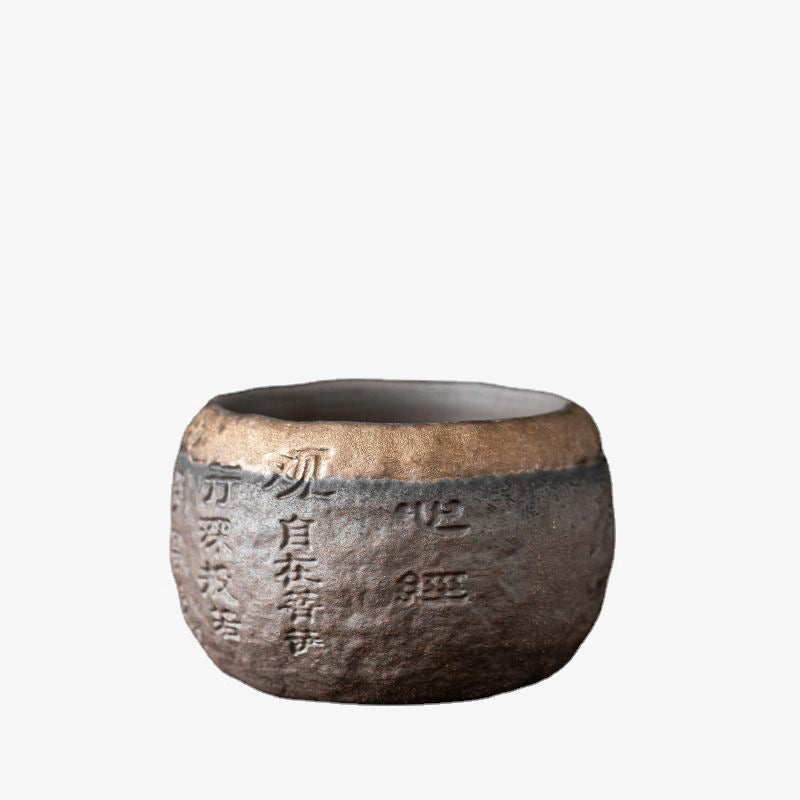 Taza de té de cerámica grabada con Sutra del corazón de Buddha Stones, taza de té de Kung Fu de 130ml