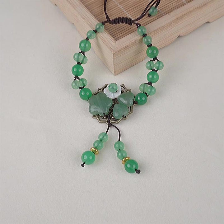 Pulsera de flores colgantes de la suerte de jade verde natural con Buddha Stones