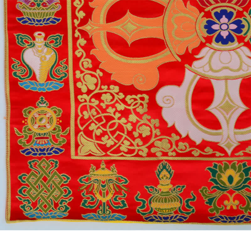 Tapete para altar de oración con nudo sin fin, tapete para meditación curativa, 8 símbolos auspiciosos, camino de mesa