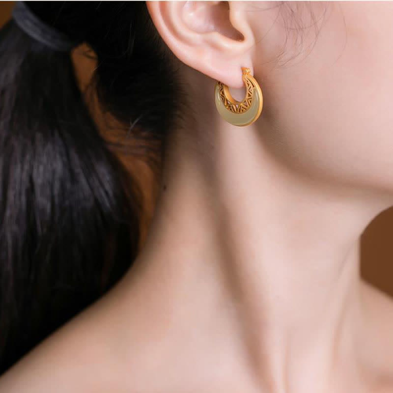 Pendientes colgantes de prosperidad de jade con luna creciente y Buddha Stones - image 3