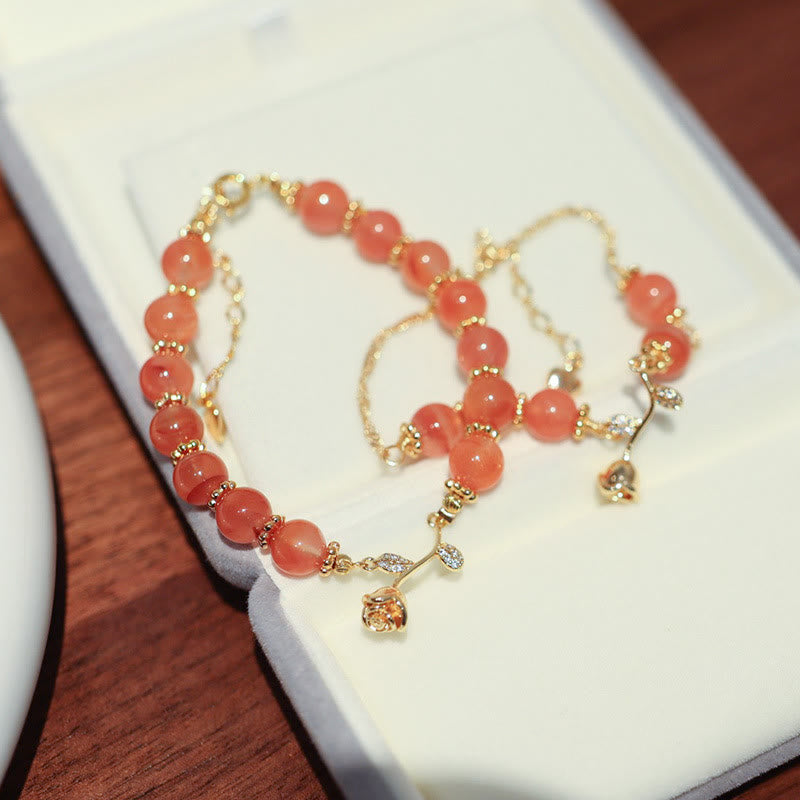 Pulsera de cadena tranquila con Buddha Stones, ágata roja natural, rosa, confianza