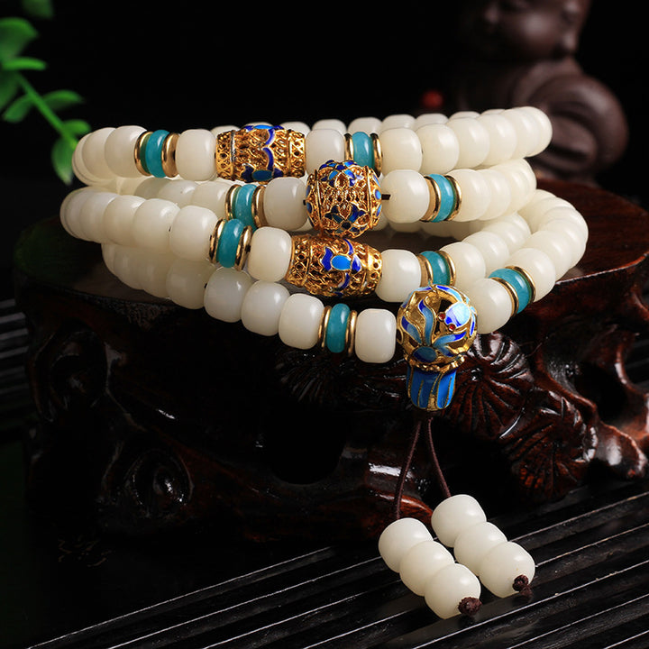 Pulsera de riqueza con 108 cuentas de Mala de semillas de Bodhi blancas naturales con Buddha Stones