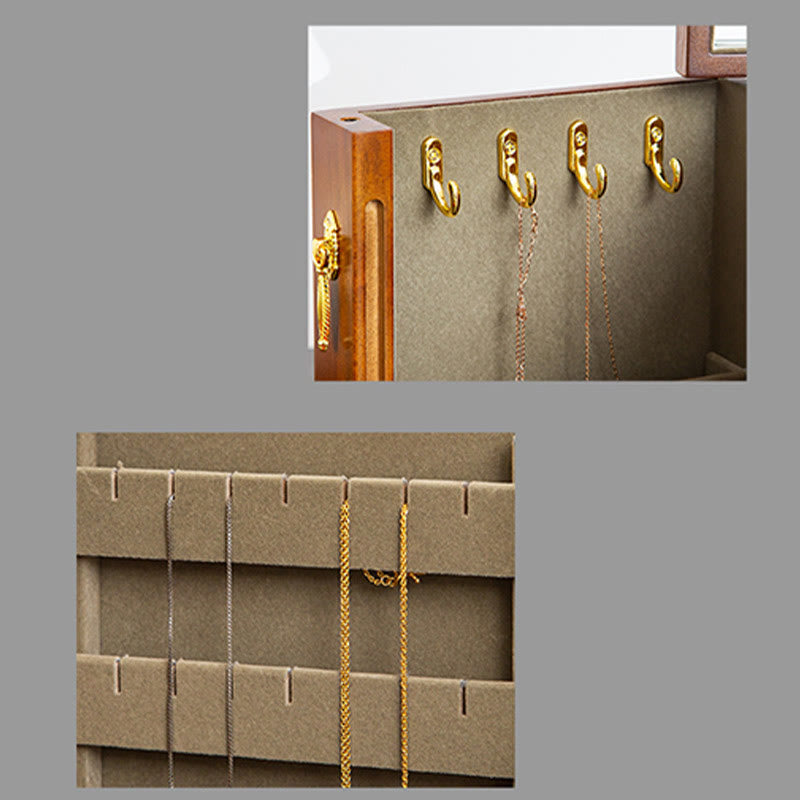 Caja de almacenamiento de joyería de madera de gran capacidad Vintage con Buddha Stones con espejo