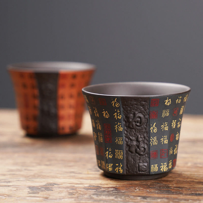 Taza de té de cerámica de arcilla púrpura con personaje Fu pequeño de Buddha Stones, taza de té de Kung Fu de 50ml