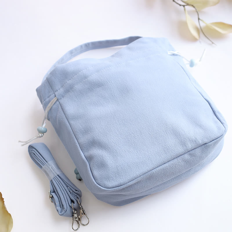 Bolso bandolera con Buddha Stones, bordado, mariposa, loto, magnolia, algodón y lino