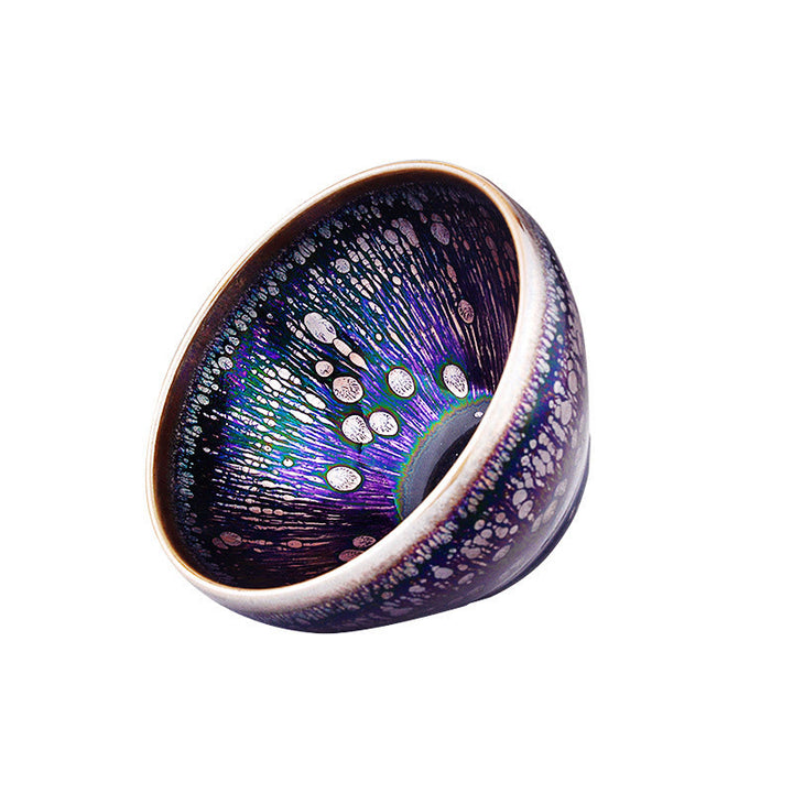 Taza de té de cerámica esmaltada púrpura Jianzhan chino hecha a mano con Buddha Stones , taza de té de cerámica Tenmoku Kung Fu