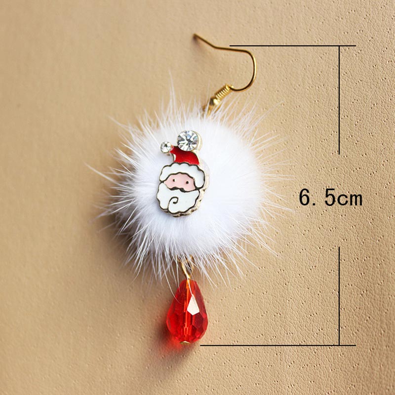 Pendientes navideños con pompones de piel de alce de Papá Noel