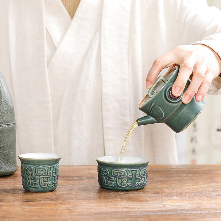 Taza de té de cerámica Kung Fu con bolsa, Buddha Stones , Sanxingdui