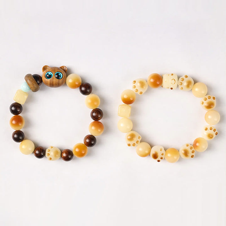 Pulsera de la paz con Buddha Stones, semilla de Bodhi Natural, sándalo, cabeza de gato bonita de la suerte, garra de pata - image 23