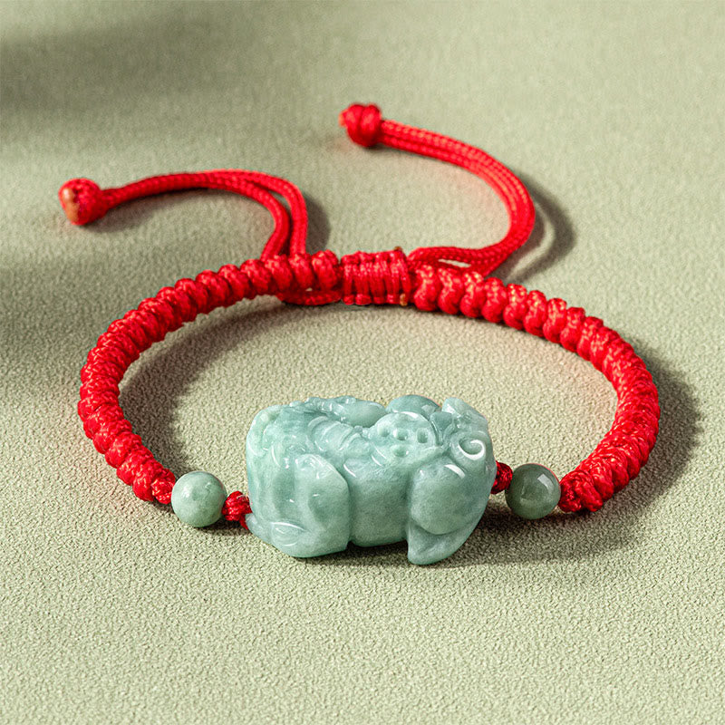 Pulsera de cuerda trenzada con nudo King Kong, protección PiXiu de Jade Natural hecha a mano con Buddha Stones - Jade PiXiu Rojo (Talla de pulsera: 14-20 cm) - image 0