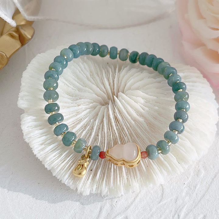 Buddha Stones Natural Hetian Jade perla paz hebilla Fu personaje calabaza bolsa de dinero fresa cuarzo PiXiu pulsera de la suerte