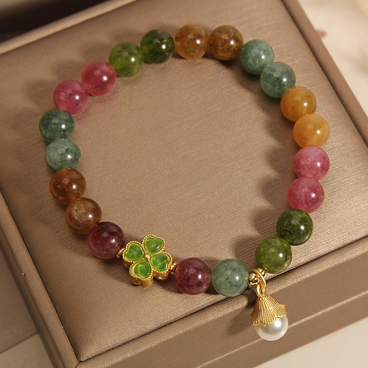 Pulsera de la sabiduría de la flor del trébol de cuatro hojas de la turmalina colorida de las Buddha Stones