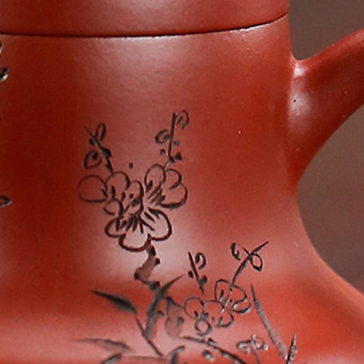 Tetera de kungfú de arcilla púrpura con flor de melocotón de bambú Vintage con Buddha Stones
