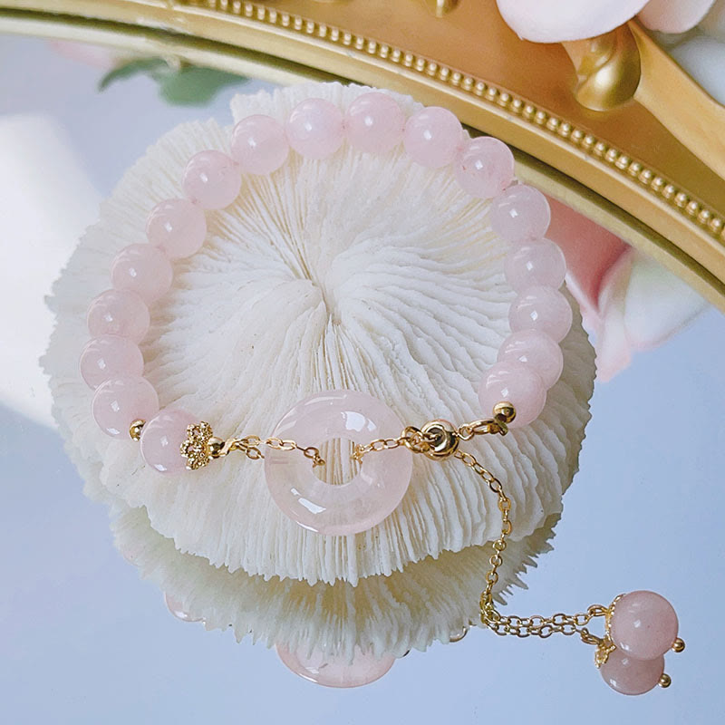 Pulsera con dije de amor con hebilla de paz y cristal rosa natural con Buddha Stones - Cristal rosa (Calidez relajante) - image 0