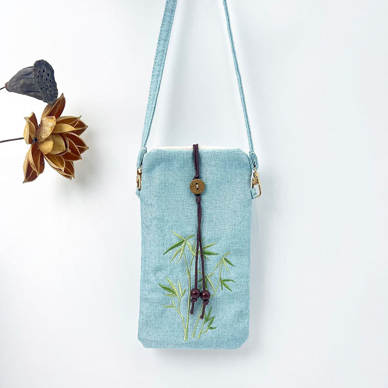 Buddha Stones, pequeñas flores bordadas, bolso de hombro, bolso para teléfono móvil, 11*20cm