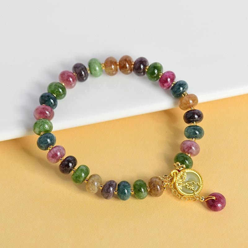 Pulsera de amor con dije de conejo y turmalina colorida con Buddha Stones