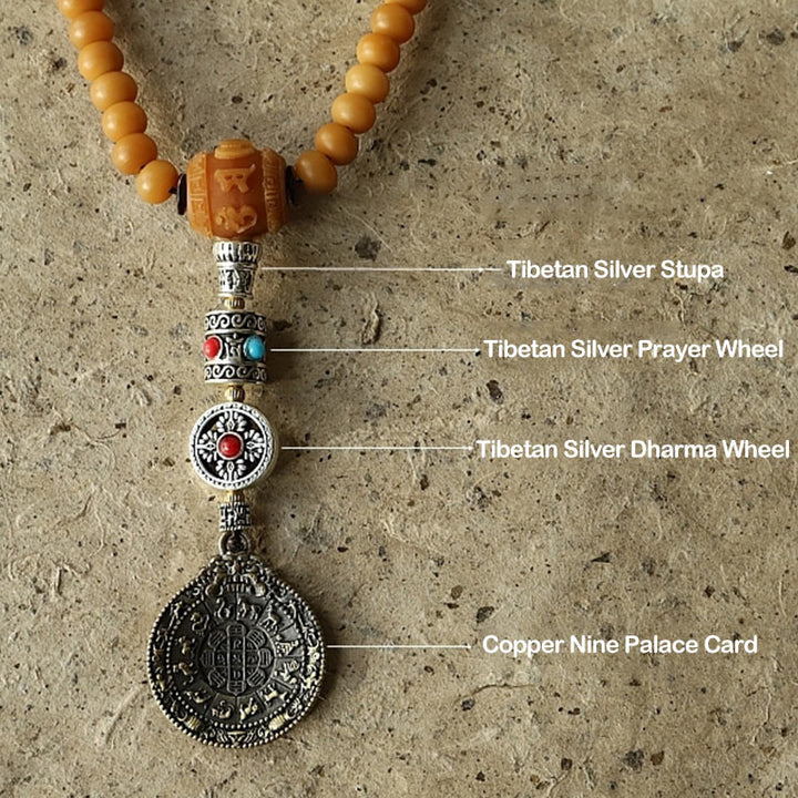 Tíbet 108 Mala cuentas Bodhi semilla Bagua Vajra pulsera de riqueza