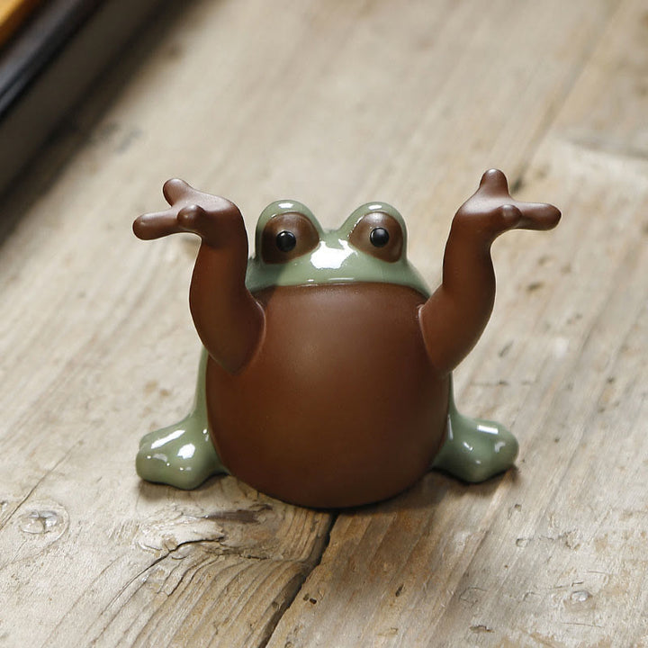 Buddha Stones FengShui, riqueza, suerte, rana bonita, té de cerámica, figura decorativa para mascota