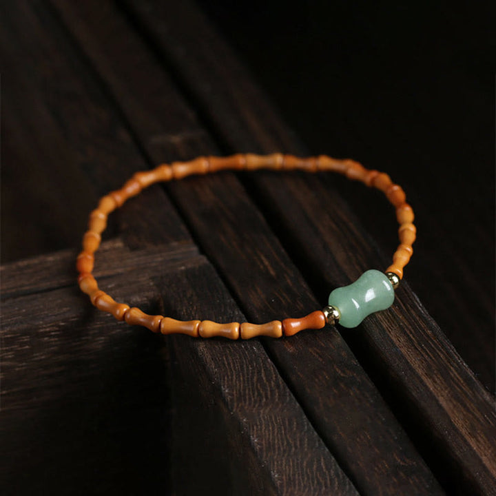 Pulsera de la suerte con diseño de bambú de aventurina verde y oliva natural con Buddha Stones