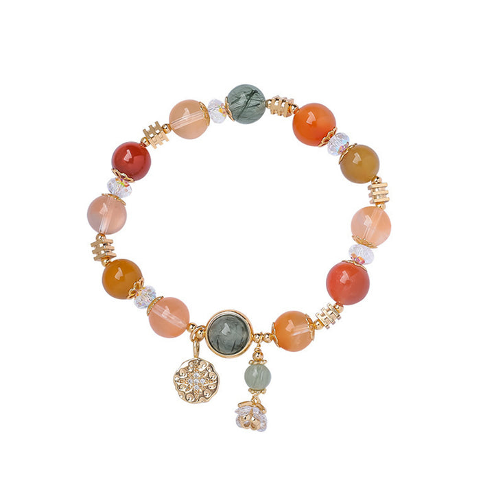Pulsera de riqueza de flores de estrella de ocho puntas de cuarzo rutilado multicolor natural con Buddha Stones