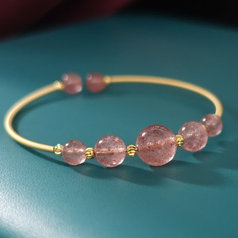 Brazalete de pulsera curativo de amor de cuarzo fresa natural con Buddha Stones