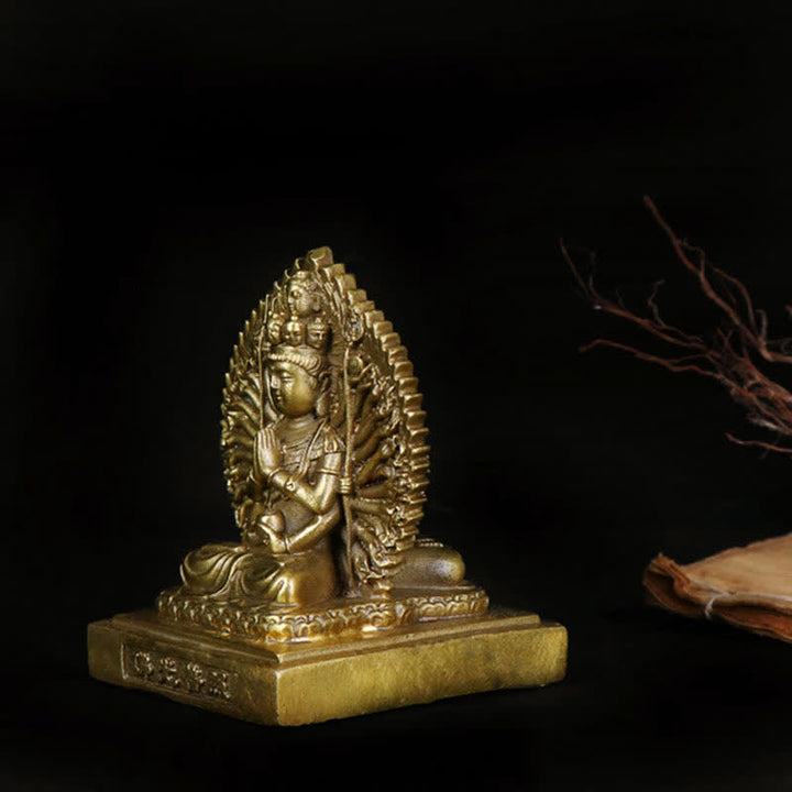 Chenrezig-estatuilla de Avalokitesvara de mil manos, protección de Bodhisattva Kuan Yin de doble cara, decoración de estatua de cobre sólido
