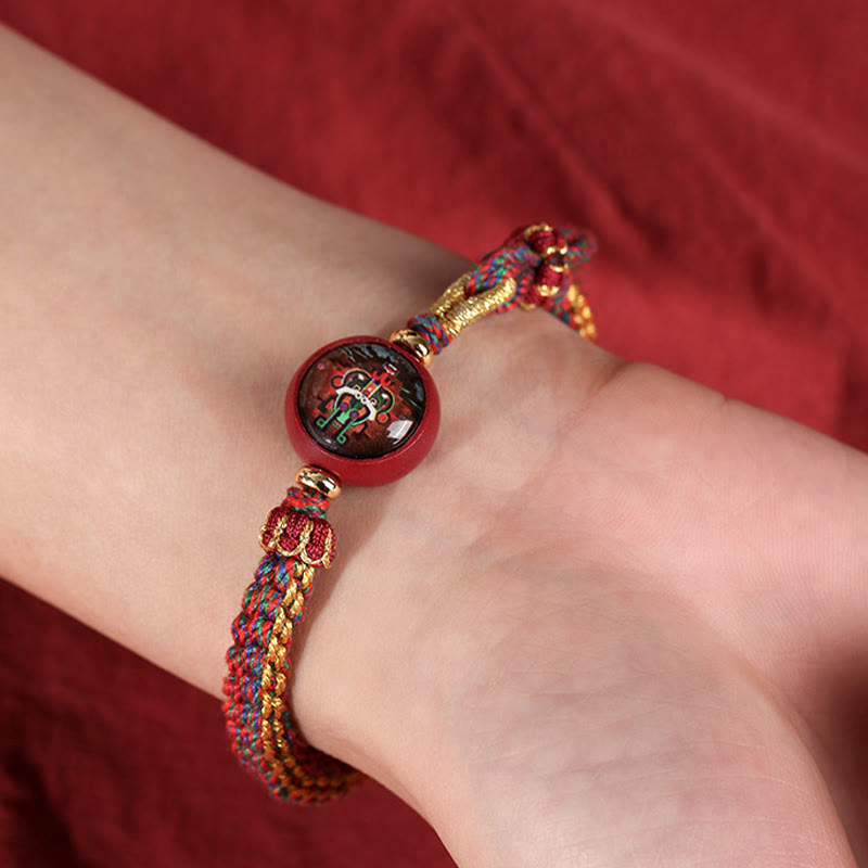 Pulsera trenzada con bendición de Thangka y cinabrio, cuerda colorida con Buddha Stones