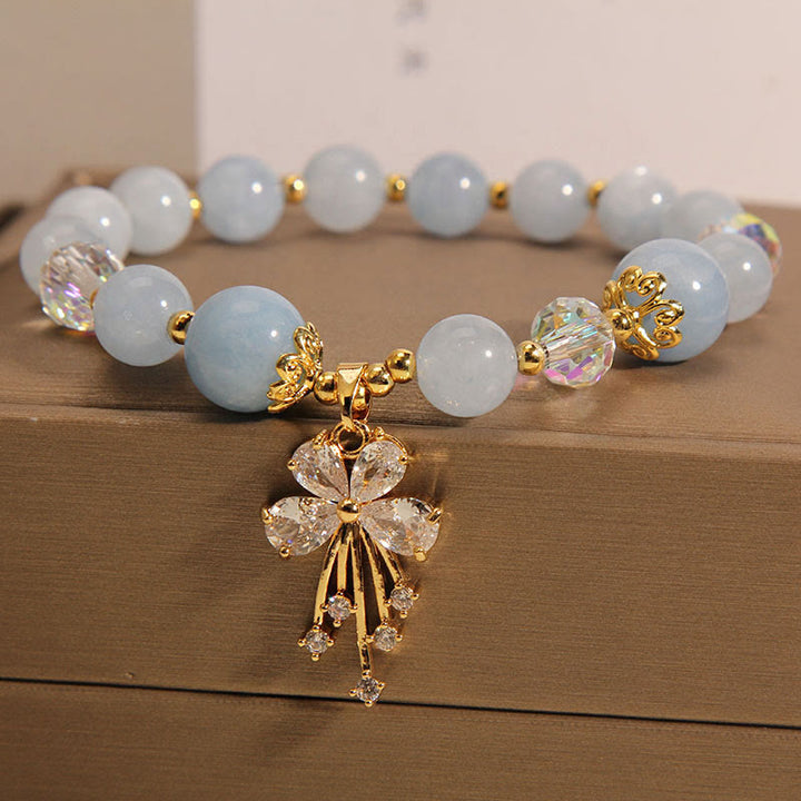 Pulsera con dije de mariposa y circonita curativa con cristal rosa aguamarina y Buddha Stones - image 4