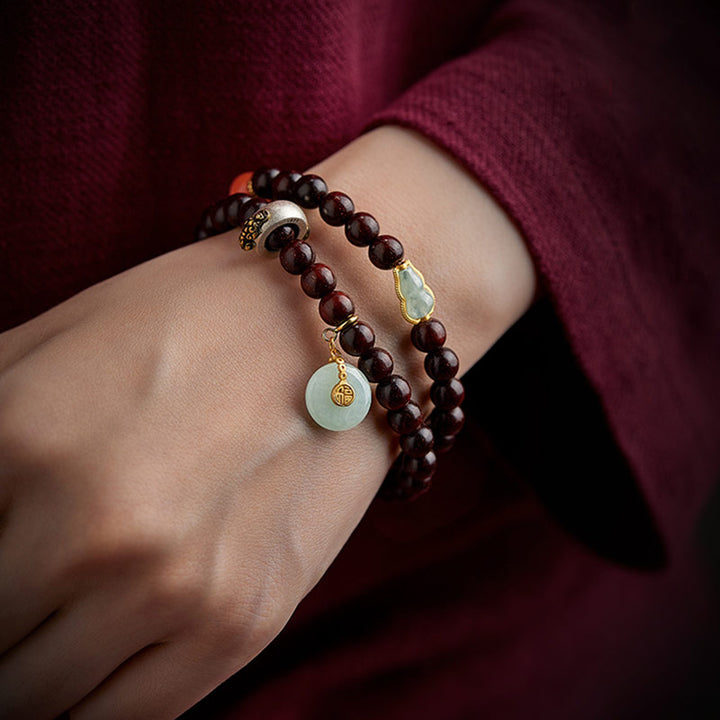 Buddha Stones Zodíaco Chino Buda Natal Hoja Pequeña Sándalo Rojo Jade Ágata Roja PiXiu Sooth Pulsera