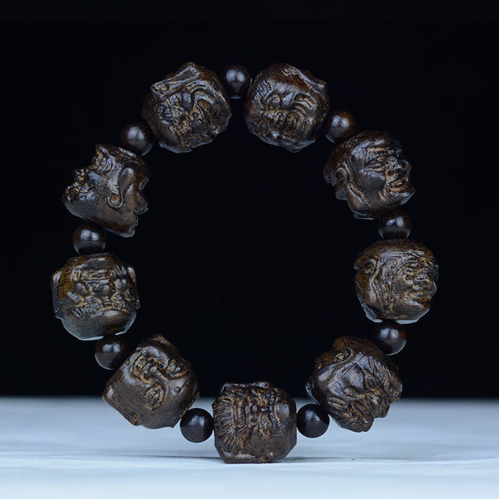 Pulsera de equilibrio grabada con dragón de loto, dieciocho arhats, madera de ébano, Buddha Stones