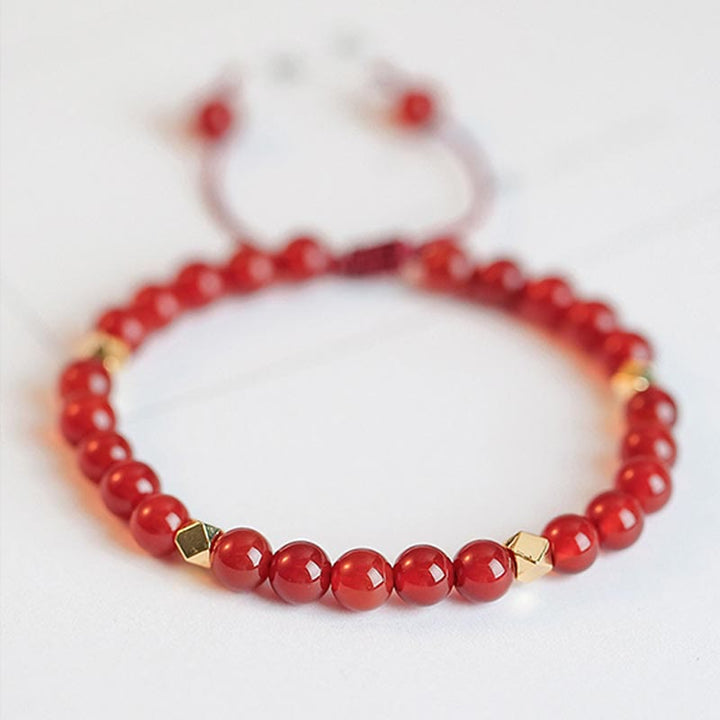 Pulsera de hilo de confianza con estrella de trébol de cuatro hojas con nudo sin fin de ágata roja Natural