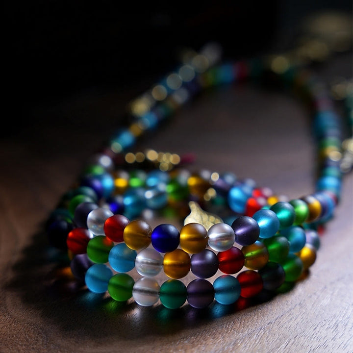 Buddha Stones tibetanas 108 cuentas de Mala multicolor Liuli cuentas de vidrio zodíaco chino nueve palacios ocho diagramas pulsera con dijes