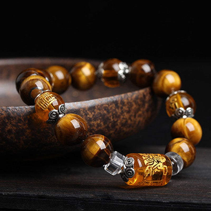 Pulsera de prosperidad y fortuna con cuentas de ojo de tigre y Buddha Stones