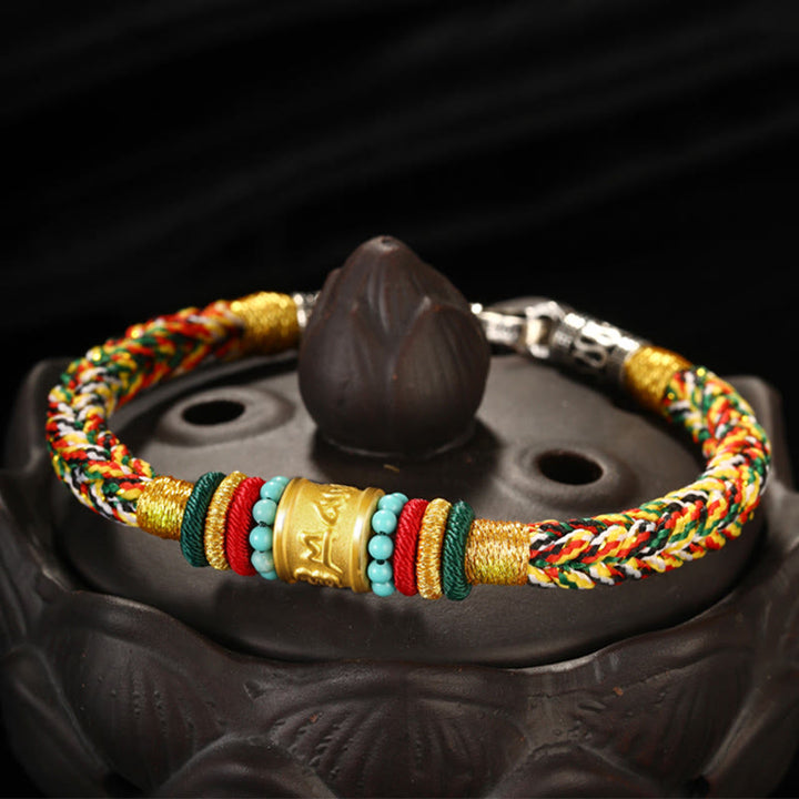 Buddha Stones Tíbet 999 oro Om Mani Padme Hum pulsera de la suerte hecha a mano con ocho hilos y nudo de la paz