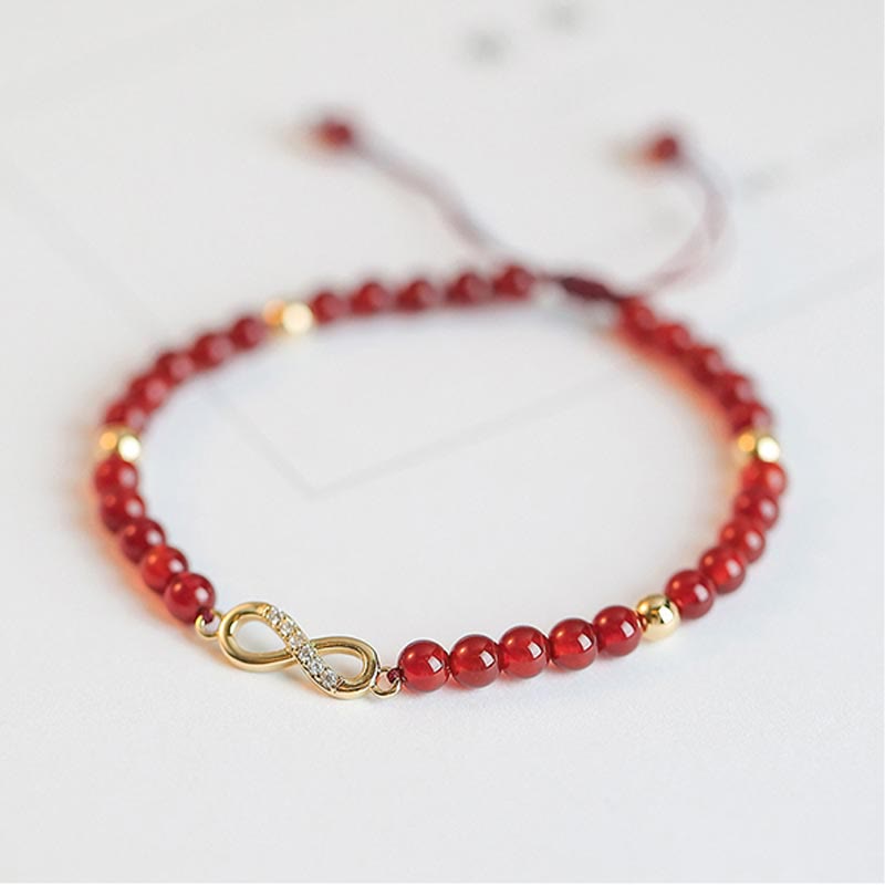 Pulsera de hilo de confianza con estrella de trébol de cuatro hojas con nudo sin fin de ágata roja Natural