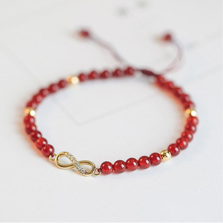 Pulsera de hilo de confianza con estrella de trébol de cuatro hojas con nudo sin fin de ágata roja Natural