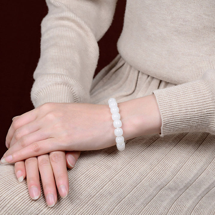 Pulsera de bendición de la felicidad de jade blanco hetiano con Buddha Stones