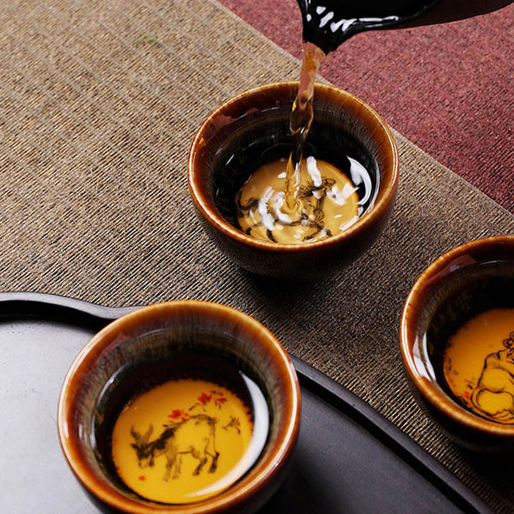 Taza de té de cerámica con diseño del zodíaco chino, 12 Buddha Stones, Kung Fu Jian, taza de té chino Zhan, 73ml