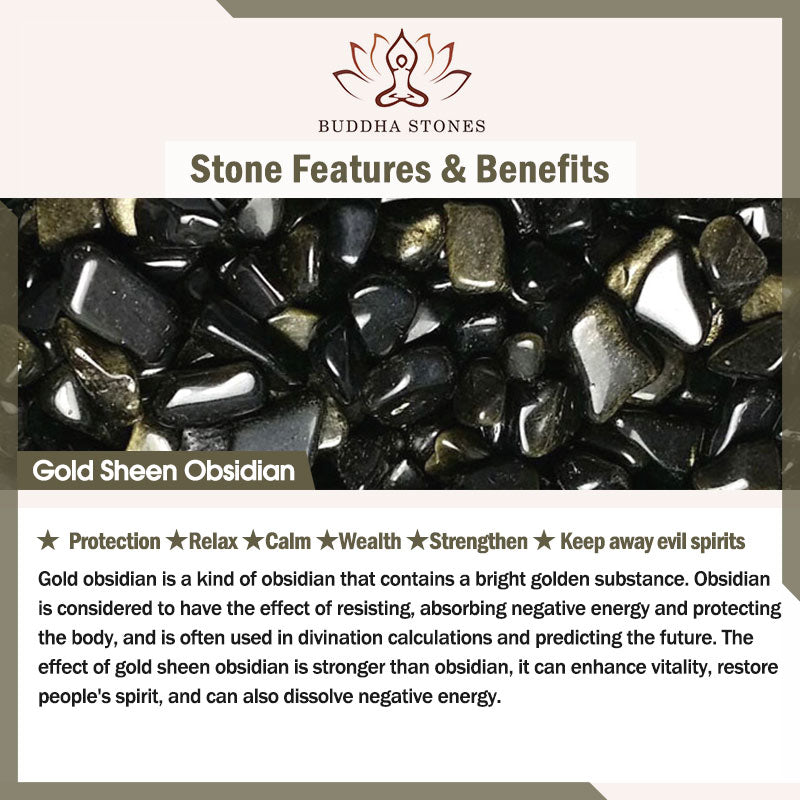 Buddha Stones Obsidiana con brillo dorado Obsidiana arcoíris Obsidiana negra Cinco direcciones Dioses de la riqueza Pulsera