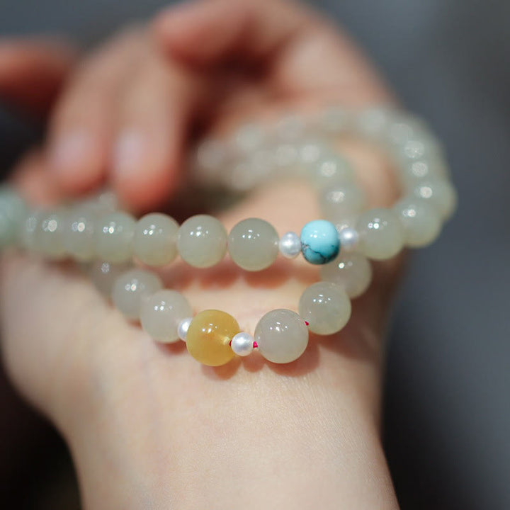 Pulsera de doble vuelta con doble hebilla de la paz y jade hetiano de plata de ley 925 con Buddha Stones