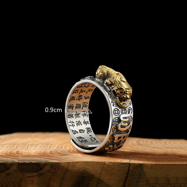 Buddha Stones tibetanas de plata de ley 990 Om Mani Padme Hum PiXiu Dorje Vajra corazón Sutra grabado anillo de riqueza