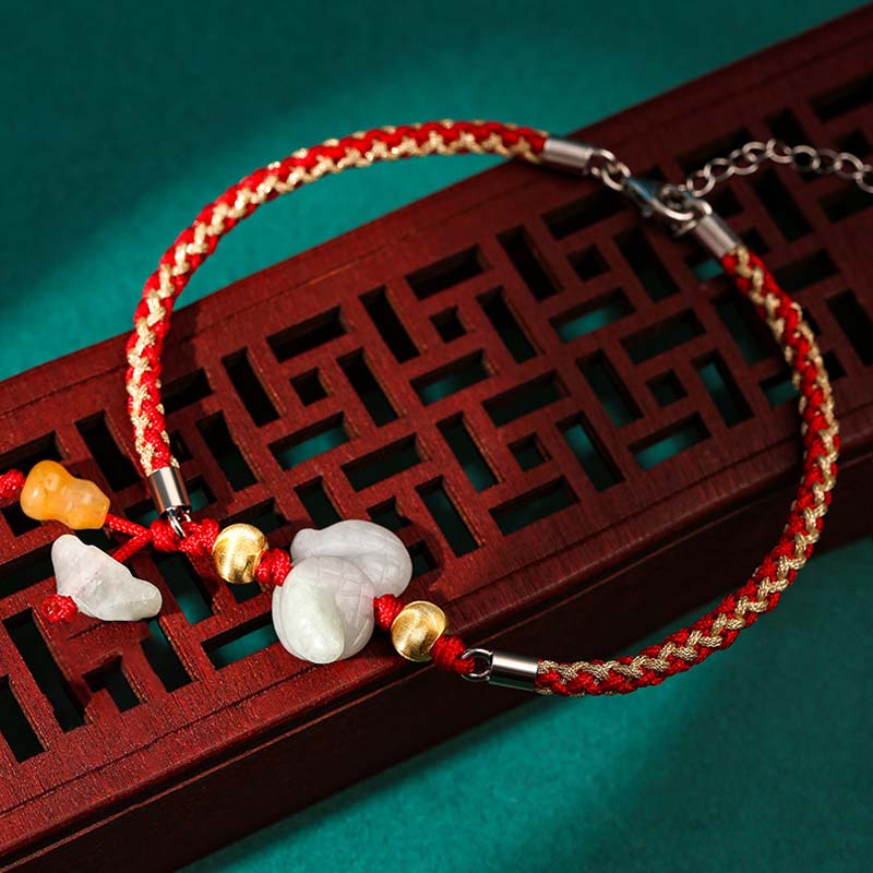 Tobillera con pulsera de hilo rojo de prosperidad de Jade del zodíaco chino con Buddha Stones