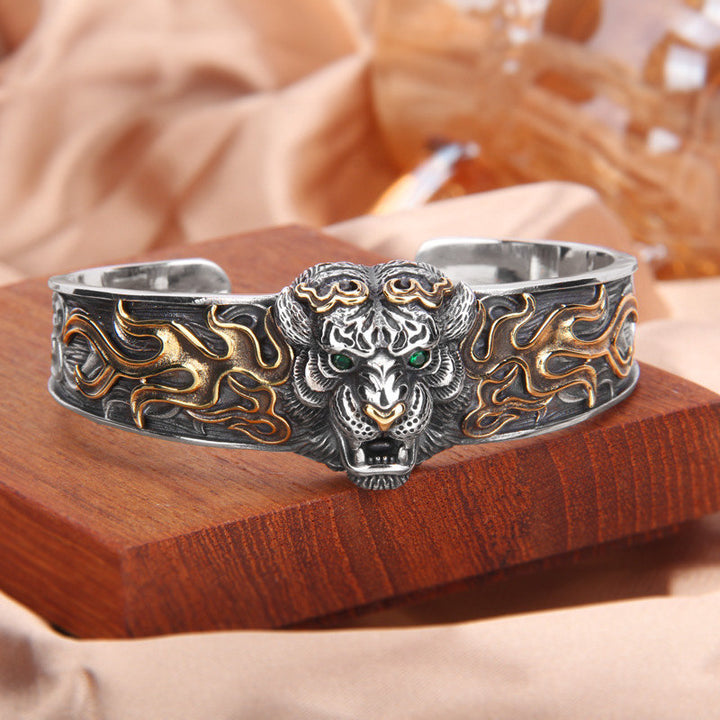 Pulsera de plata de ley 925 con Buddha Stones , diseño de tigre del zodíaco chino, para mantener alejados a los espíritus malignos