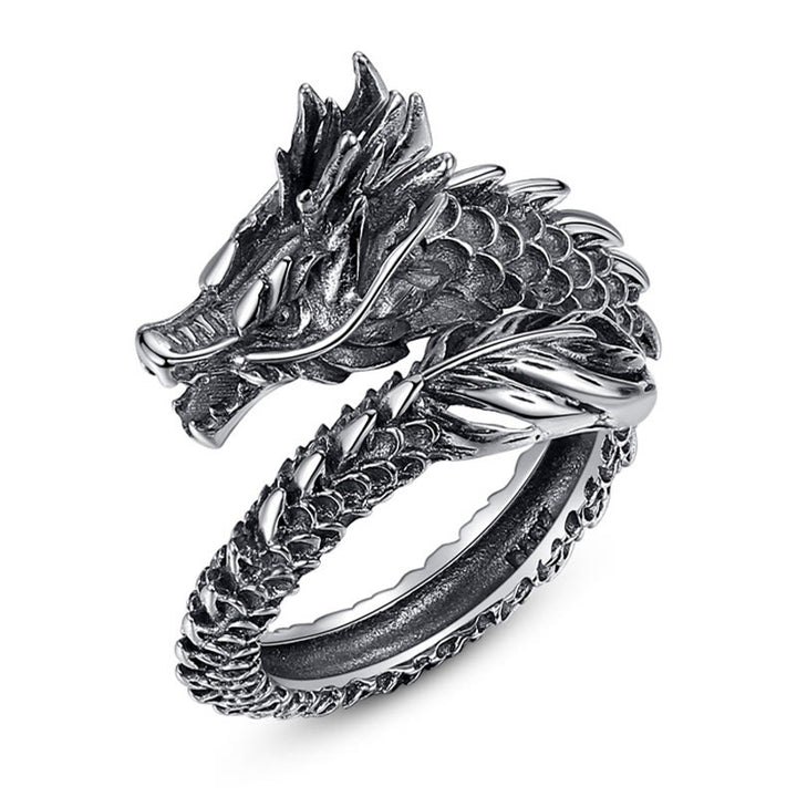 Anillo ajustable de plata de ley 925 con Buddha Stones , diseño de dragón vintage, protección del éxito, fuerza